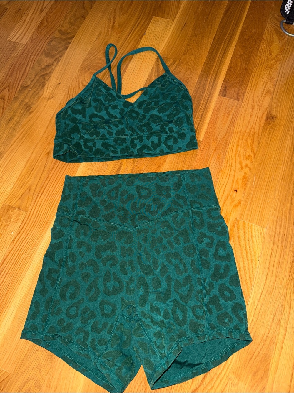 Balance Athletica Teal Leopard Print Sports Bra & High-Waist Shorts